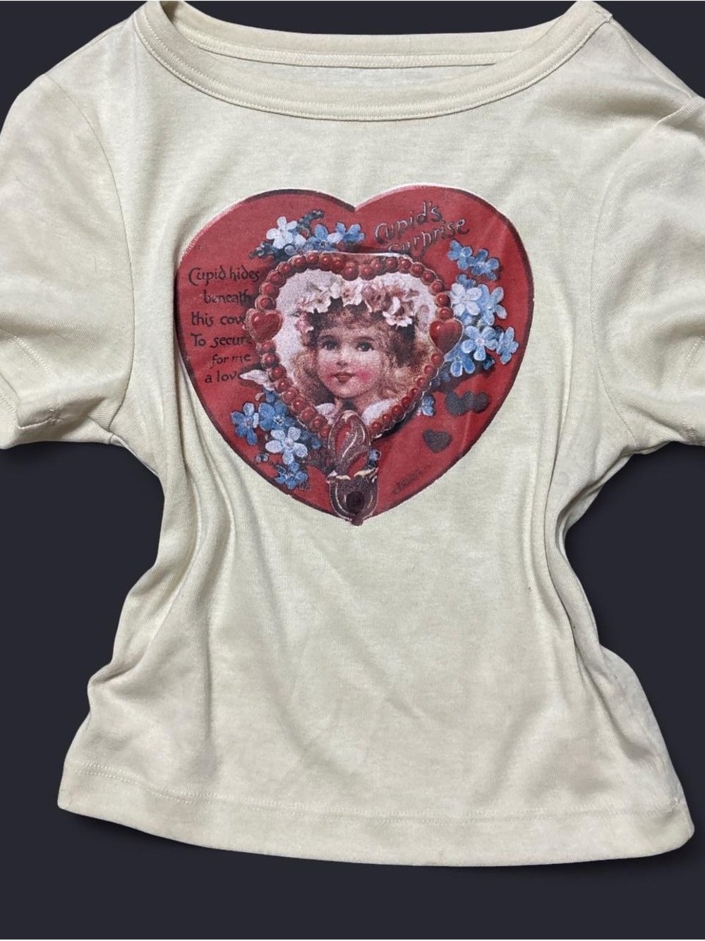 PacSun Cream Crop Tee with Red Heart Portrait Graphic